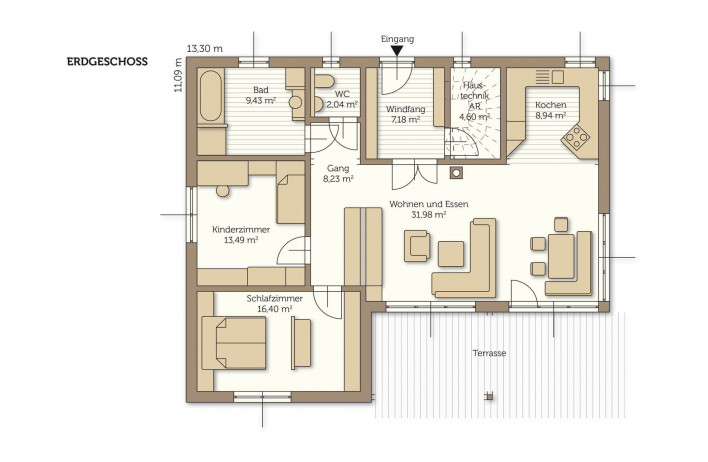 Fertighaus Bungalow Planum - Grundriss