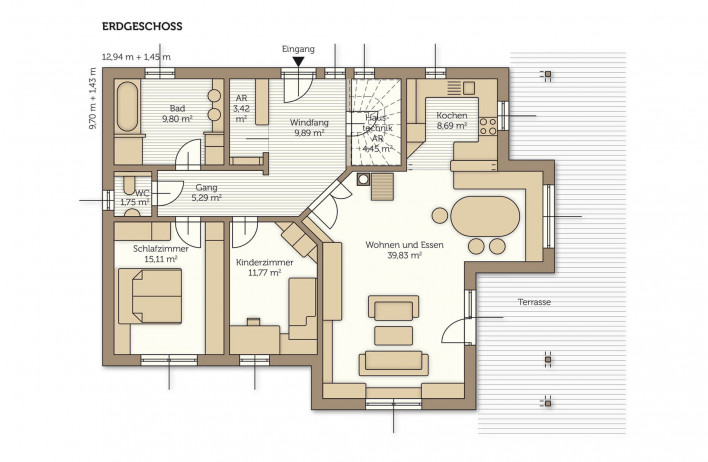 Fertighaus Bungalow Vivus 02 - Grundriss