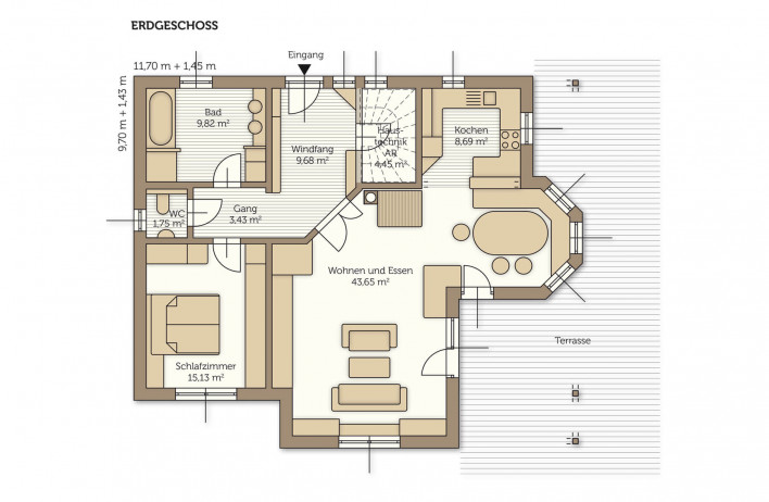 Fertighaus Bungalow Vivus 01 - Grundriss